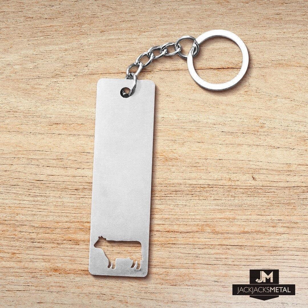 Cow - Rectangular Keychain - So Cute - stainless steel - laser cut keychain