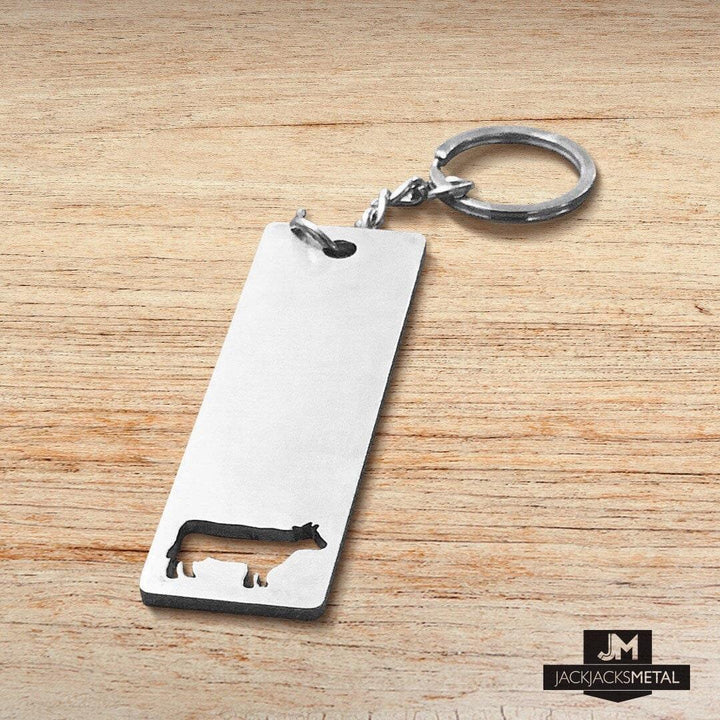 Cow - Rectangular Keychain - So Cute - stainless steel - laser cut keychain